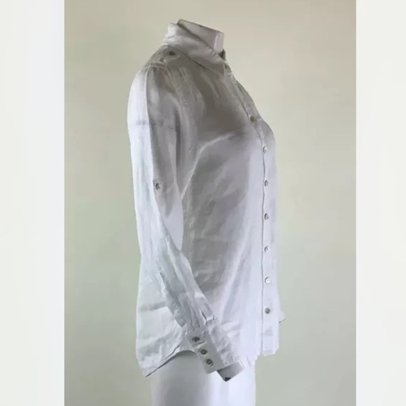 Soft Surroundings Sz S Luxurious Linen Button Top White 100% Linen Blouse - Picture 4 of 6